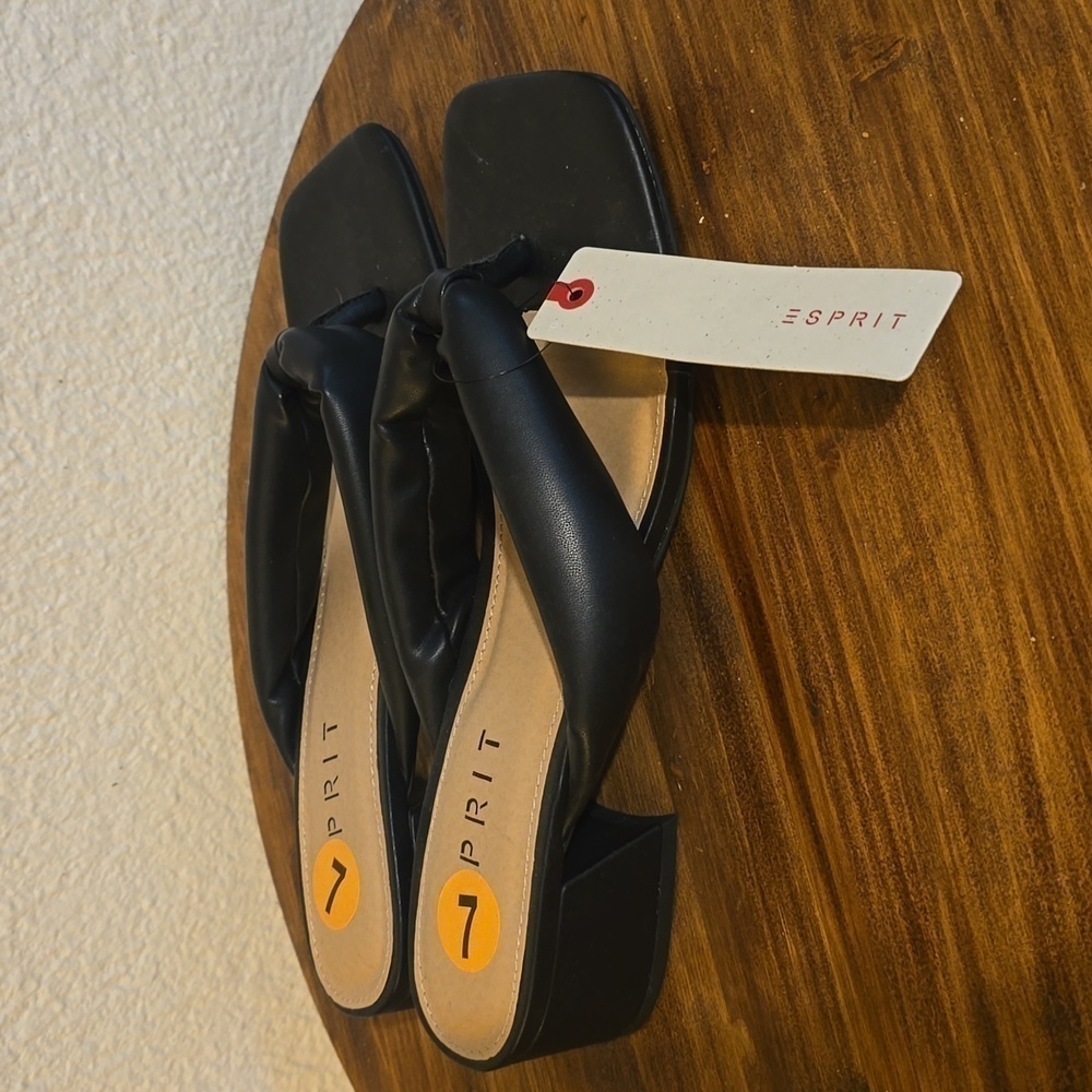 Esprit| Womens Black Square Toe Slip On Heel Slides Careerwear Thongs Sz.8.5 - Picture 3 of 11